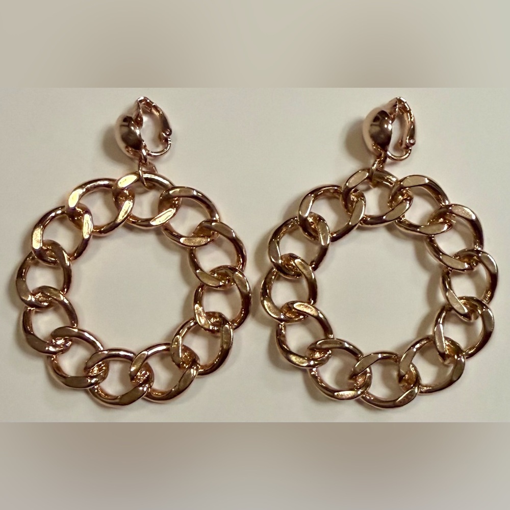 Louis Dell'Olio Rose Gold Curb Link Chain Hoop Clip-On Earrings | 2" Statement - Picture 2 of 8